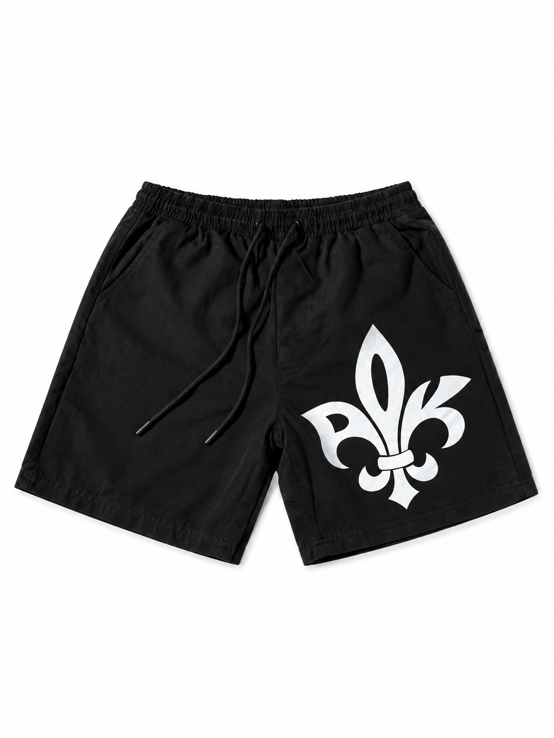 Black PositiveKaos swim shorts with a white emblem